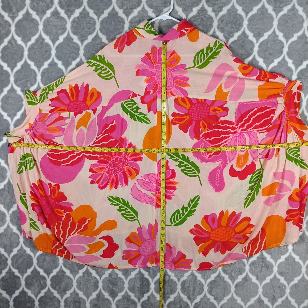 Gold & Silver Paris Top Womens OS Pink Orange Floral Oversized Resort Dress - Picture 5 of 10